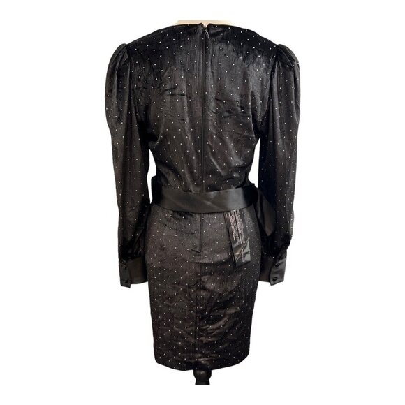 Bcbgmaxazria Womens 6 Velvet Sequin Mini Dress Puff Sleeve ALine Belted Cocktail - Picture 2 of 8